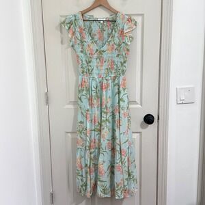 By The River Anthropologie Floral Midi Dress Romantic Prairie Womens Large